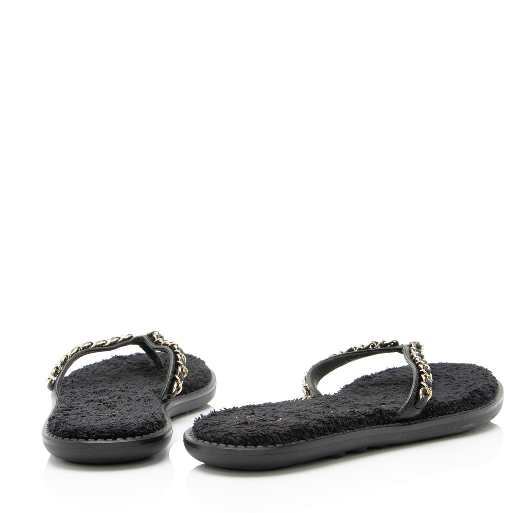 Chanel Lambskin Terrycloth Chain CC Thong Sandals - Size 6 / 36