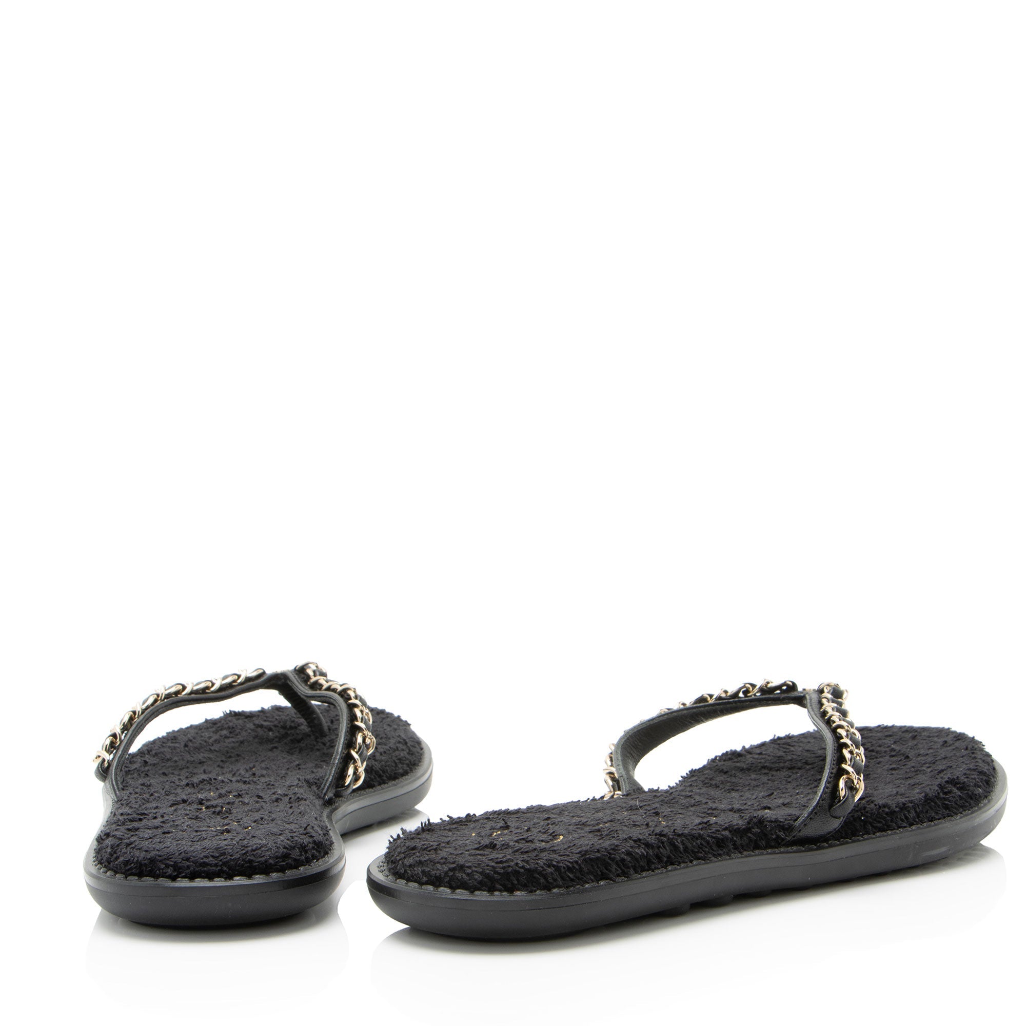Chanel Lambskin Terrycloth Chain CC Thong Sandals - Size 6 / 36