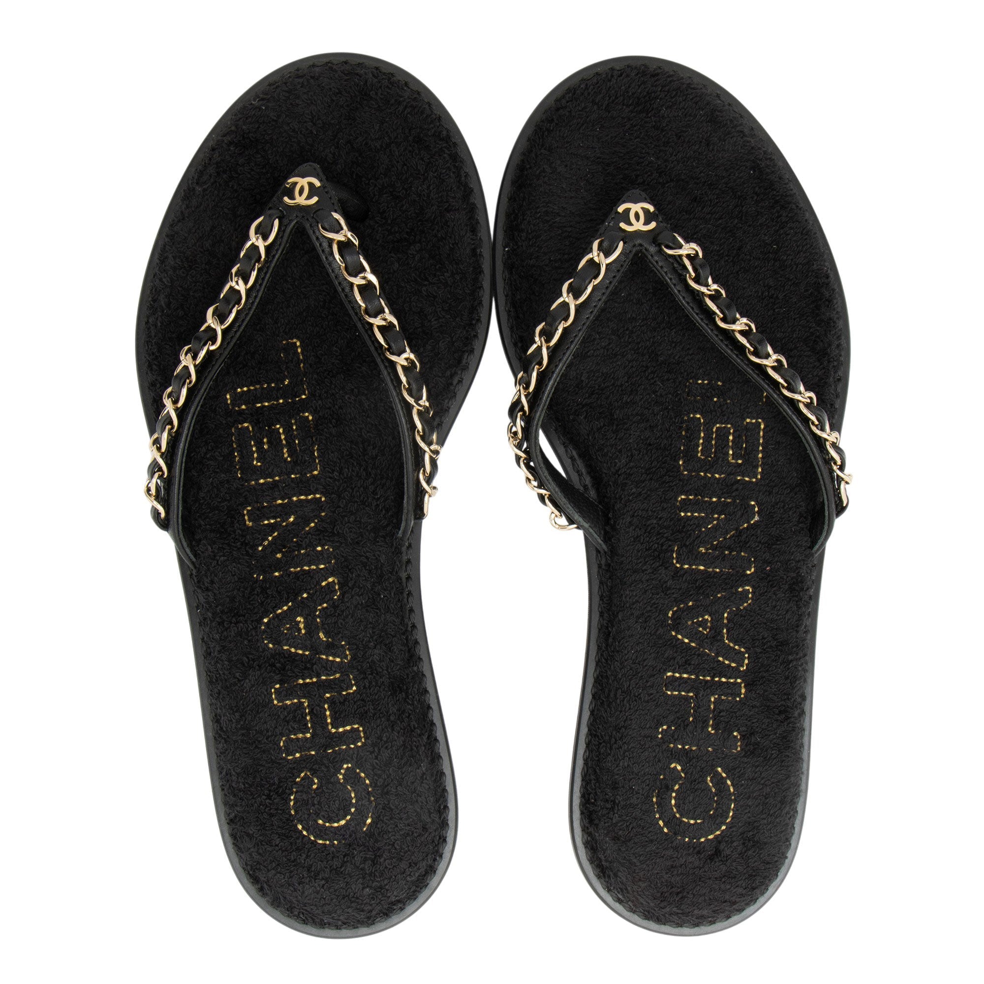 Chanel Lambskin Terrycloth Chain CC Thong Sandals - Size 6 / 36