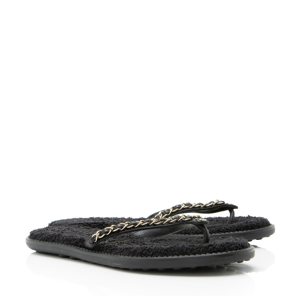 Chanel Lambskin Terrycloth Chain CC Thong Sandals - Size 6 / 36