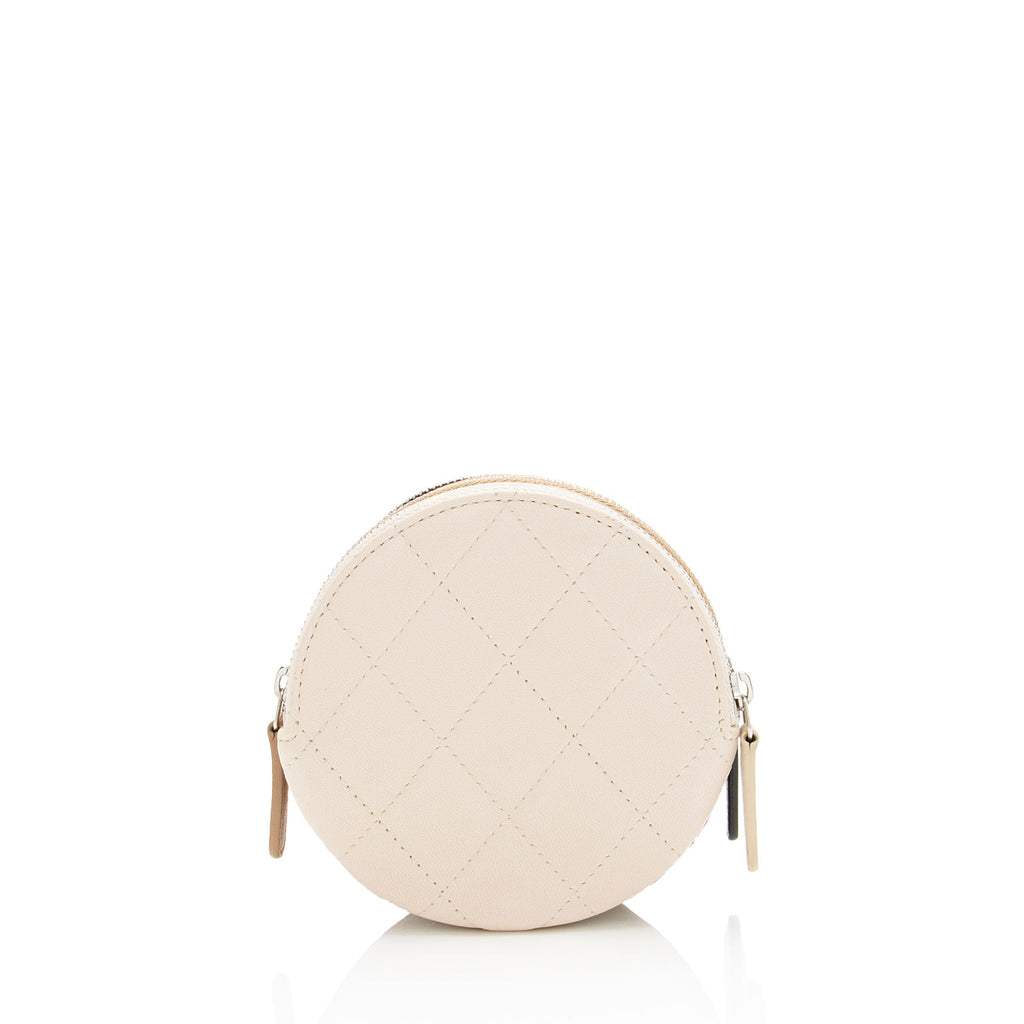 Chanel Lambskin Triple Zip Round Clutch with Chain