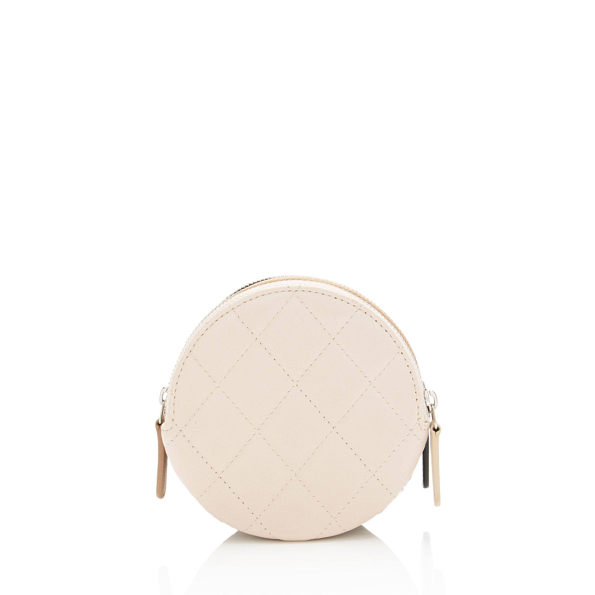 Chanel Lambskin Triple Zip Round Clutch with Chain