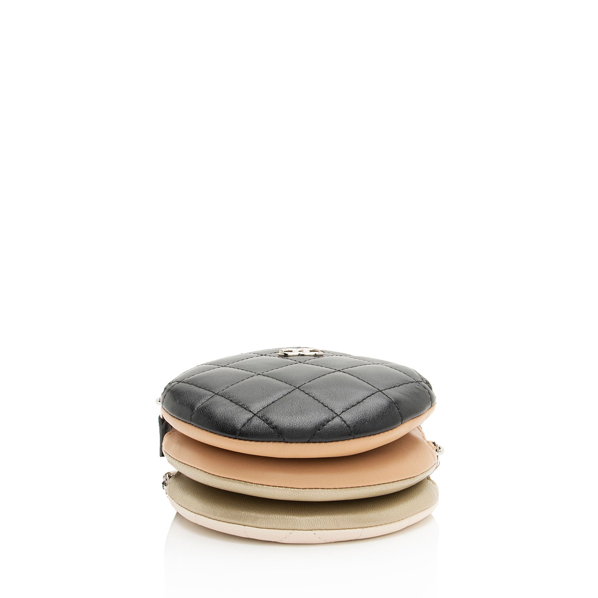 Chanel Lambskin Triple Zip Round Clutch with Chain