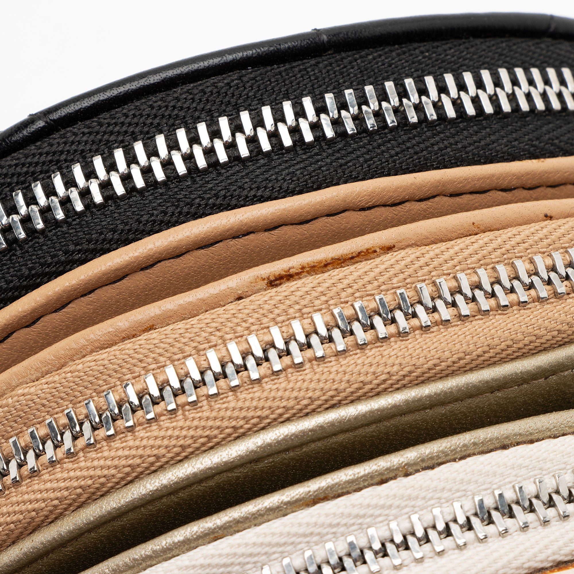 Chanel Lambskin Triple Zip Round Clutch with Chain