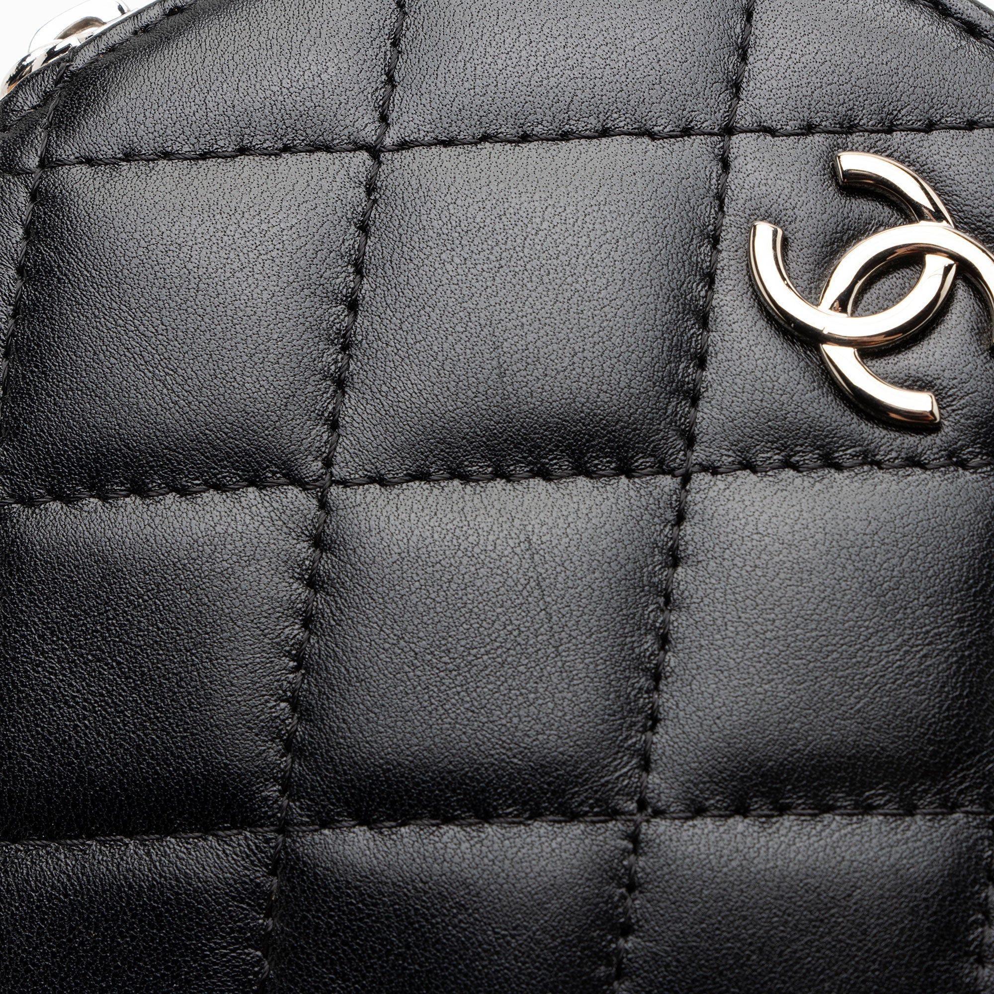 Chanel Lambskin Triple Zip Round Clutch with Chain