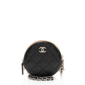 Chanel Lambskin Triple Zip Round Clutch with Chain