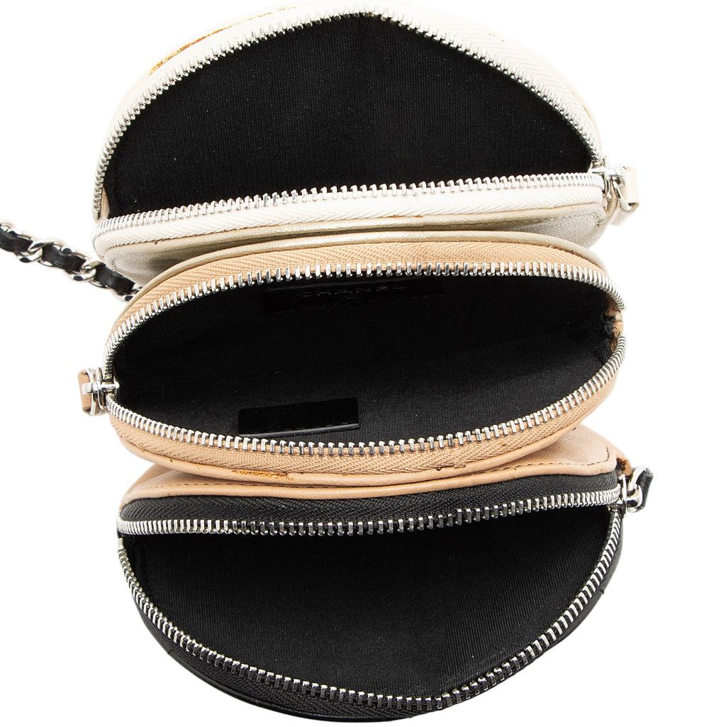 Chanel Lambskin Triple Zip Round Clutch with Chain