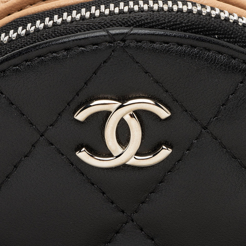 Chanel Lambskin Triple Zip Round Clutch with Chain