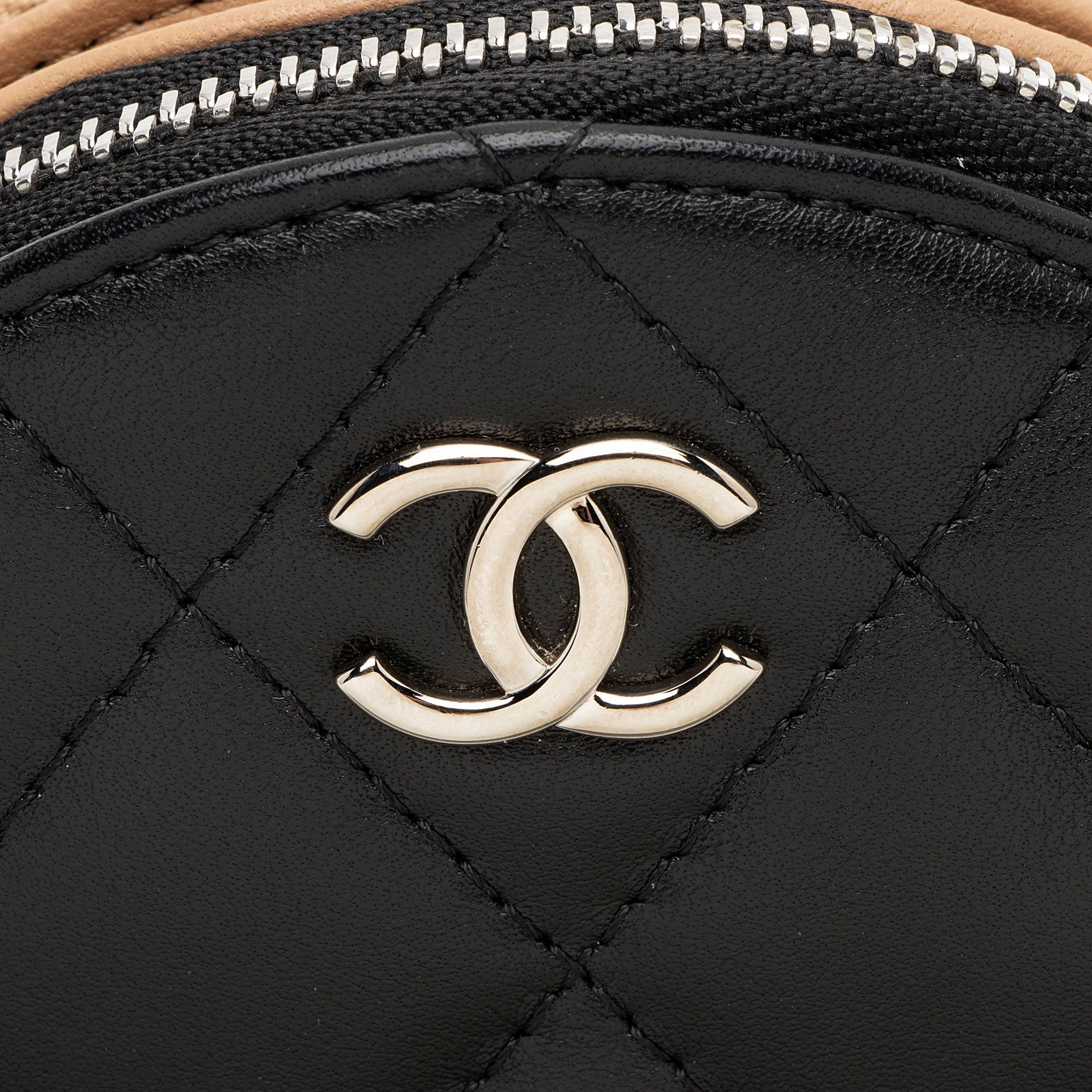 Chanel Lambskin Triple Zip Round Clutch with Chain
