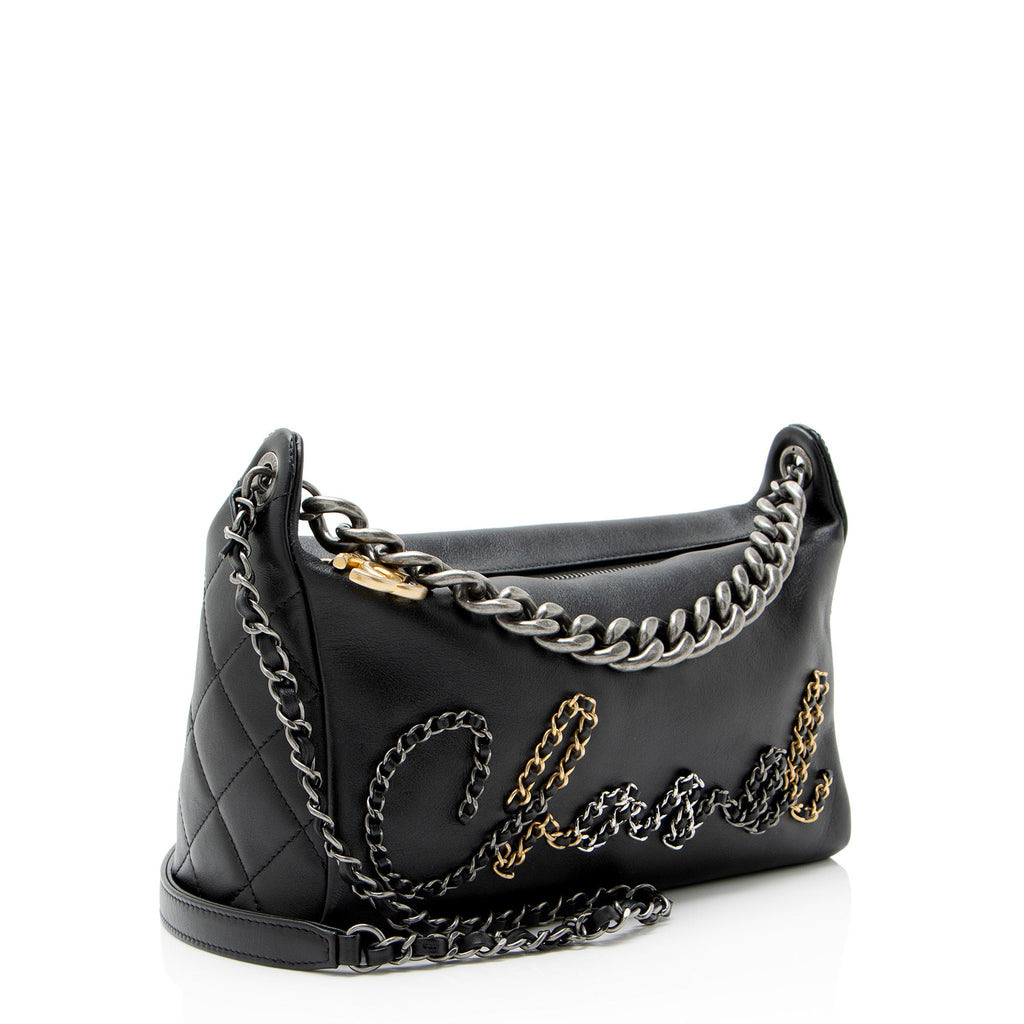 Chanel Lambskin Written In Chain Hobo