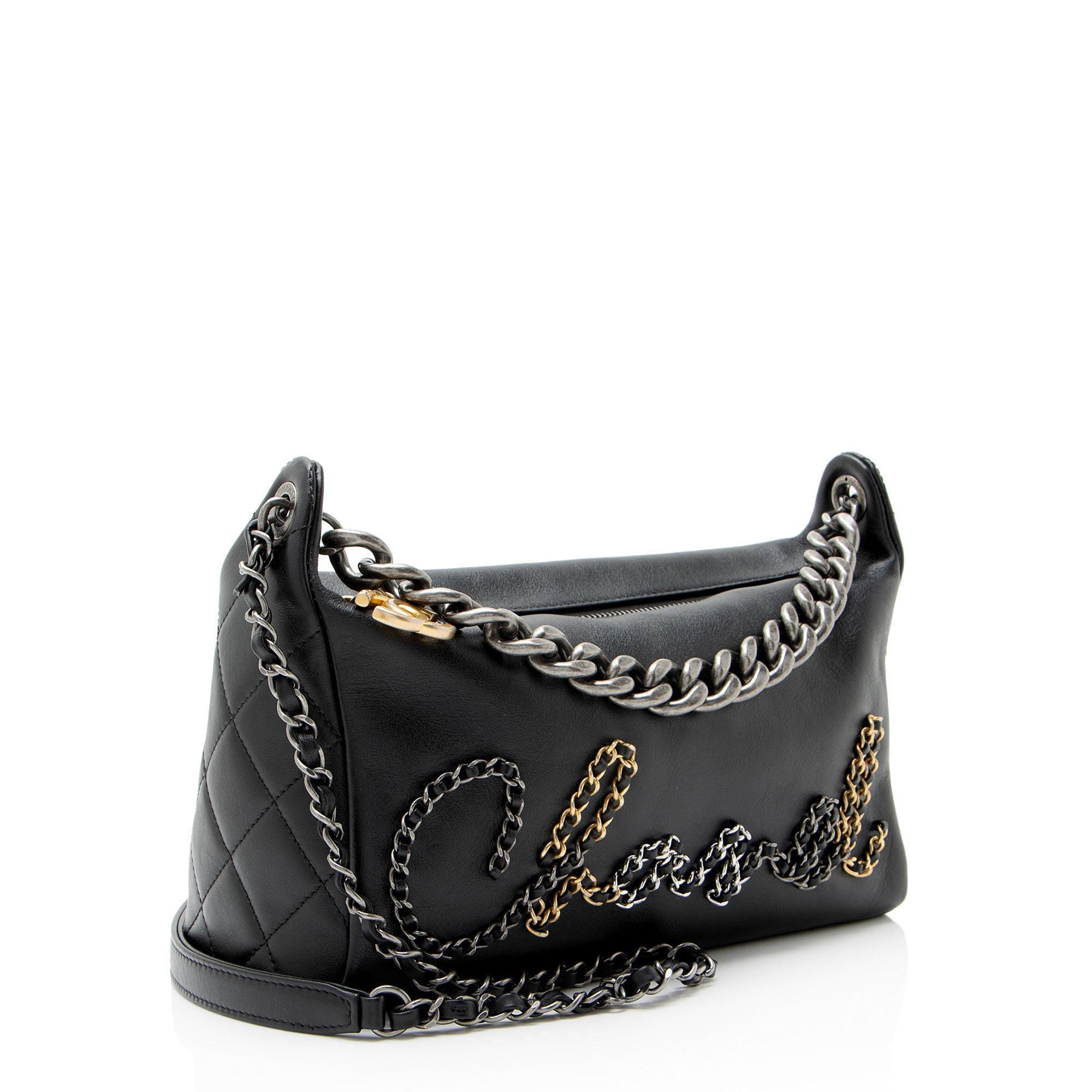 Chanel Lambskin Written In Chain Hobo