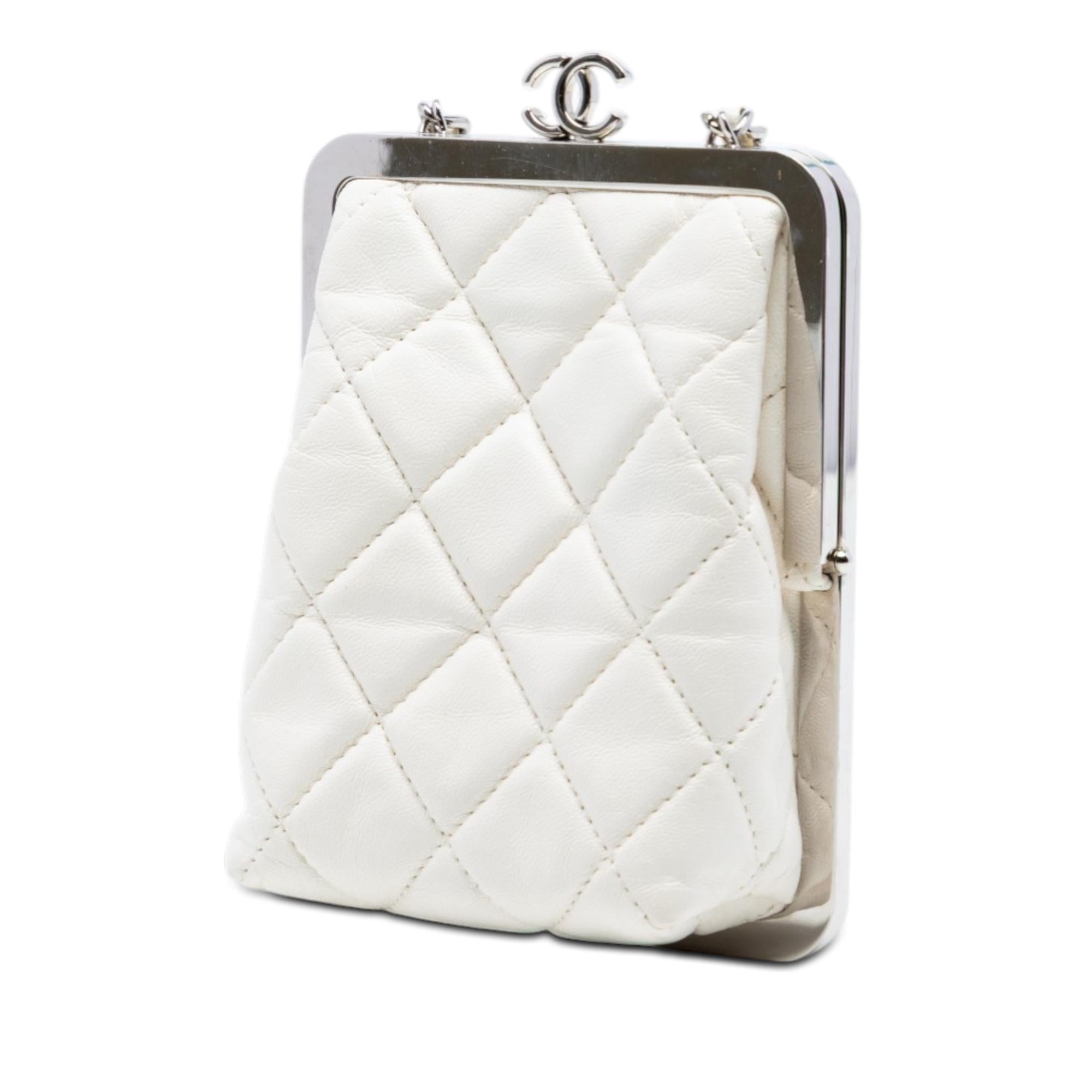 Chanel Lambskin and Acrylic Kiss Clutch with Chain