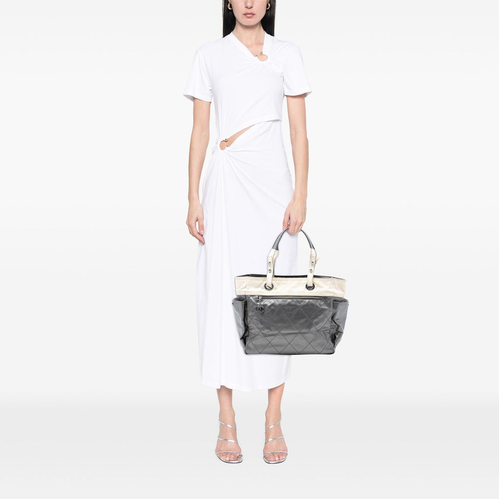 Chanel Large Bicolor Quilted Coated Canvas Paris Biarritz Tote