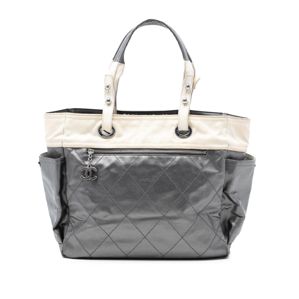 Chanel Large Bicolor Quilted Coated Canvas Paris Biarritz Tote
