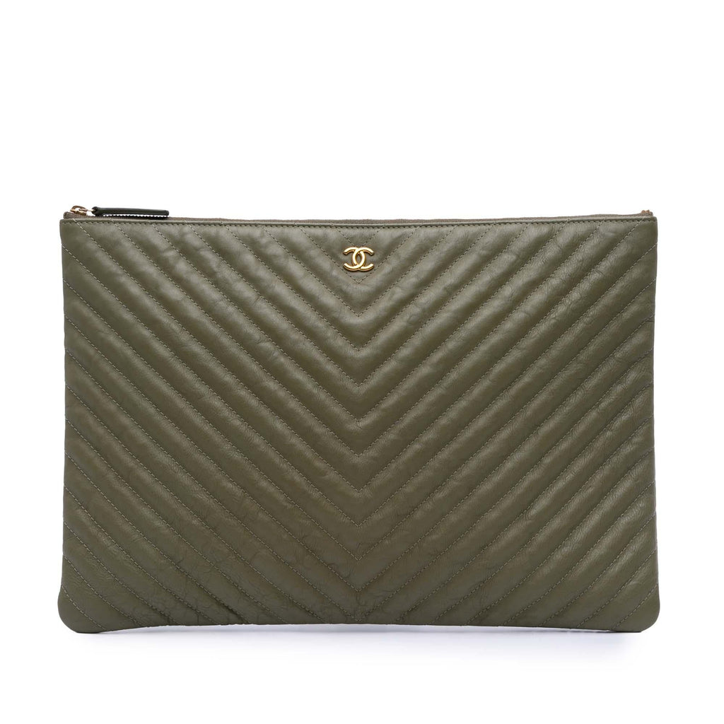 Chanel Large CC Chevron Calfskin O Case Clutch
