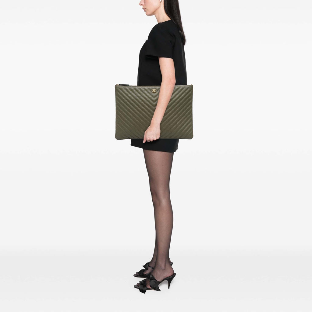 Chanel Large CC Chevron Calfskin O Case Clutch