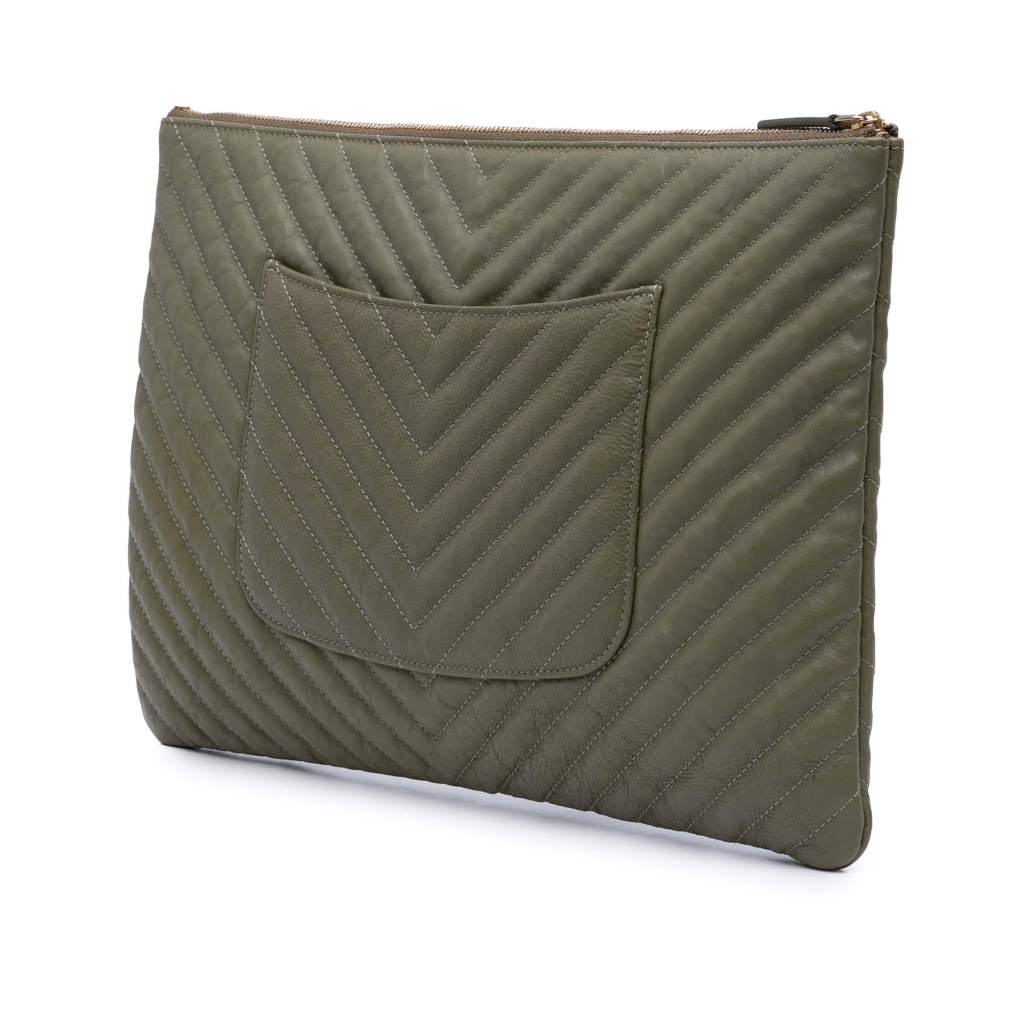 Chanel Large CC Chevron Calfskin O Case Clutch