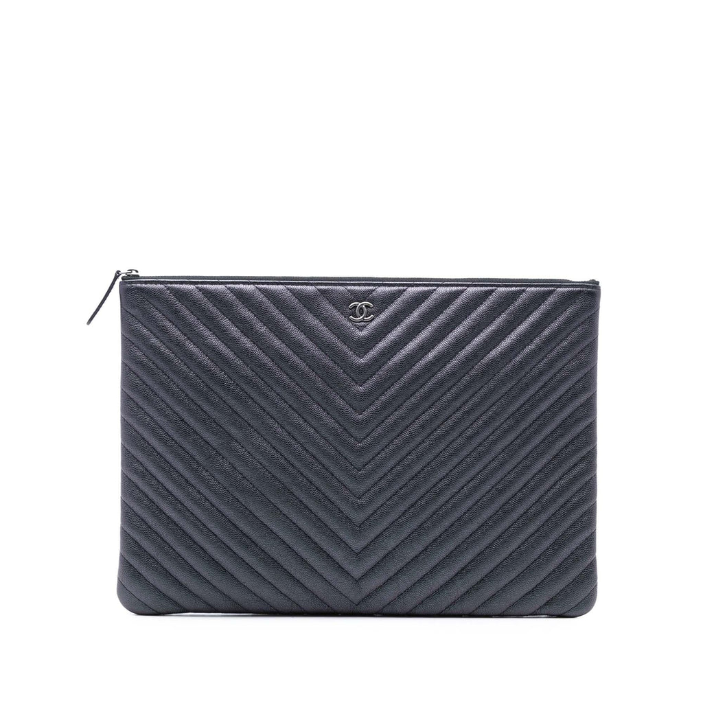 Chanel Large CC Chevron Iridescent Caviar O Case Clutch