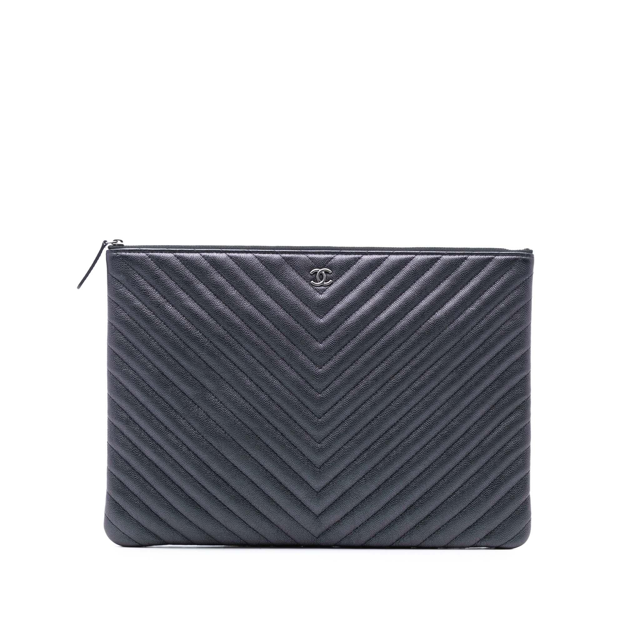 Chanel Large CC Chevron Iridescent Caviar O Case Clutch