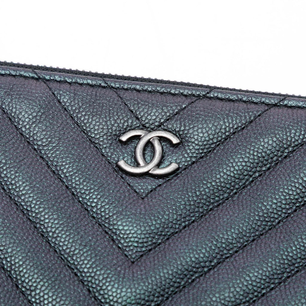 Chanel Large CC Chevron Iridescent Caviar O Case Clutch
