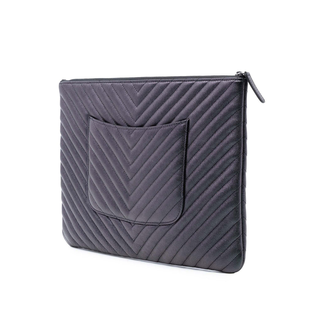 Chanel Large CC Chevron Iridescent Caviar O Case Clutch