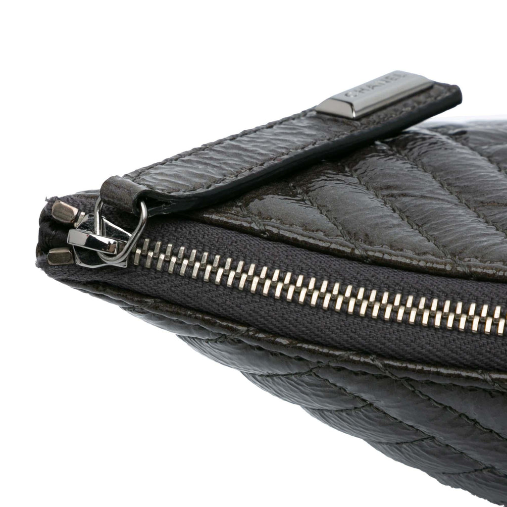 Chanel Large CC Distressed Quilted Patent Chevron Crossing O Case
