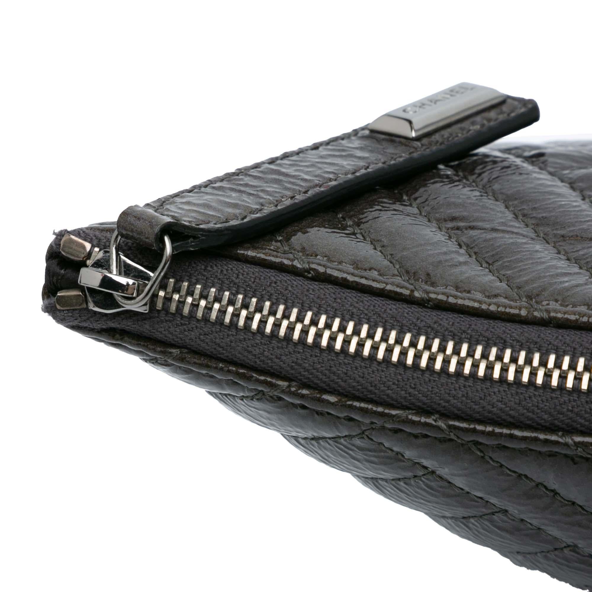 Chanel Large CC Distressed Quilted Patent Chevron Crossing O Case