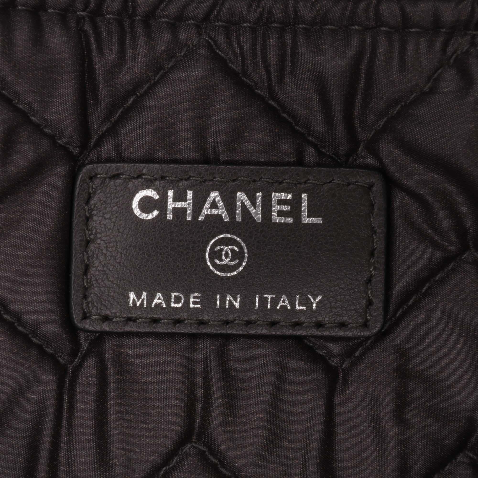 Chanel Large CC Distressed Quilted Patent Chevron Crossing O Case