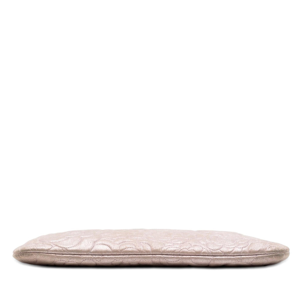 Chanel Large CC Embossed Metallic Lambskin Camellia O Case Clutch