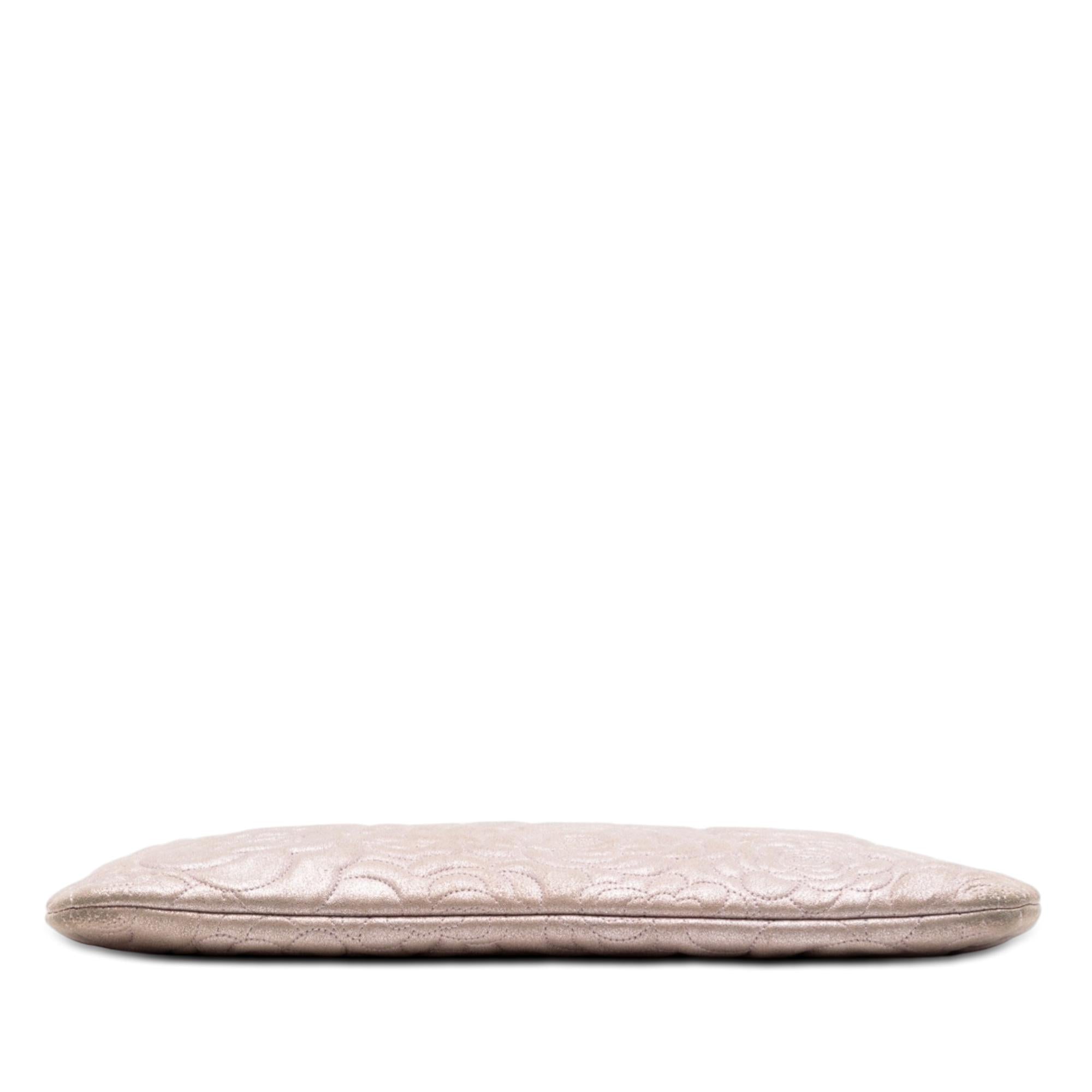 Chanel Large CC Embossed Metallic Lambskin Camellia O Case Clutch