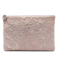 Chanel Large CC Embossed Metallic Lambskin Camellia O Case Clutch