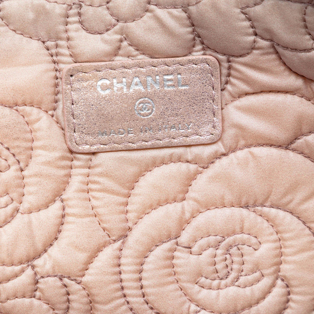 Chanel Large CC Embossed Metallic Lambskin Camellia O Case Clutch