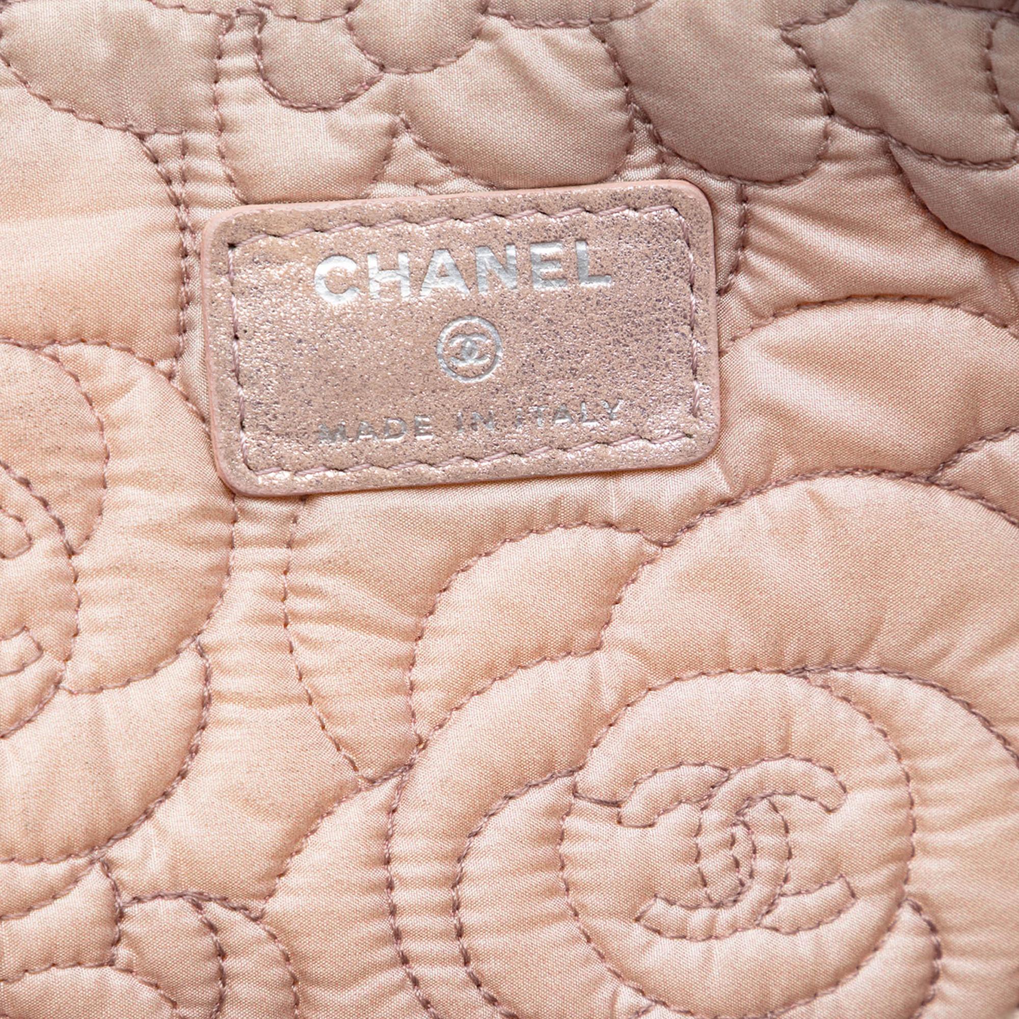 Chanel Large CC Embossed Metallic Lambskin Camellia O Case Clutch