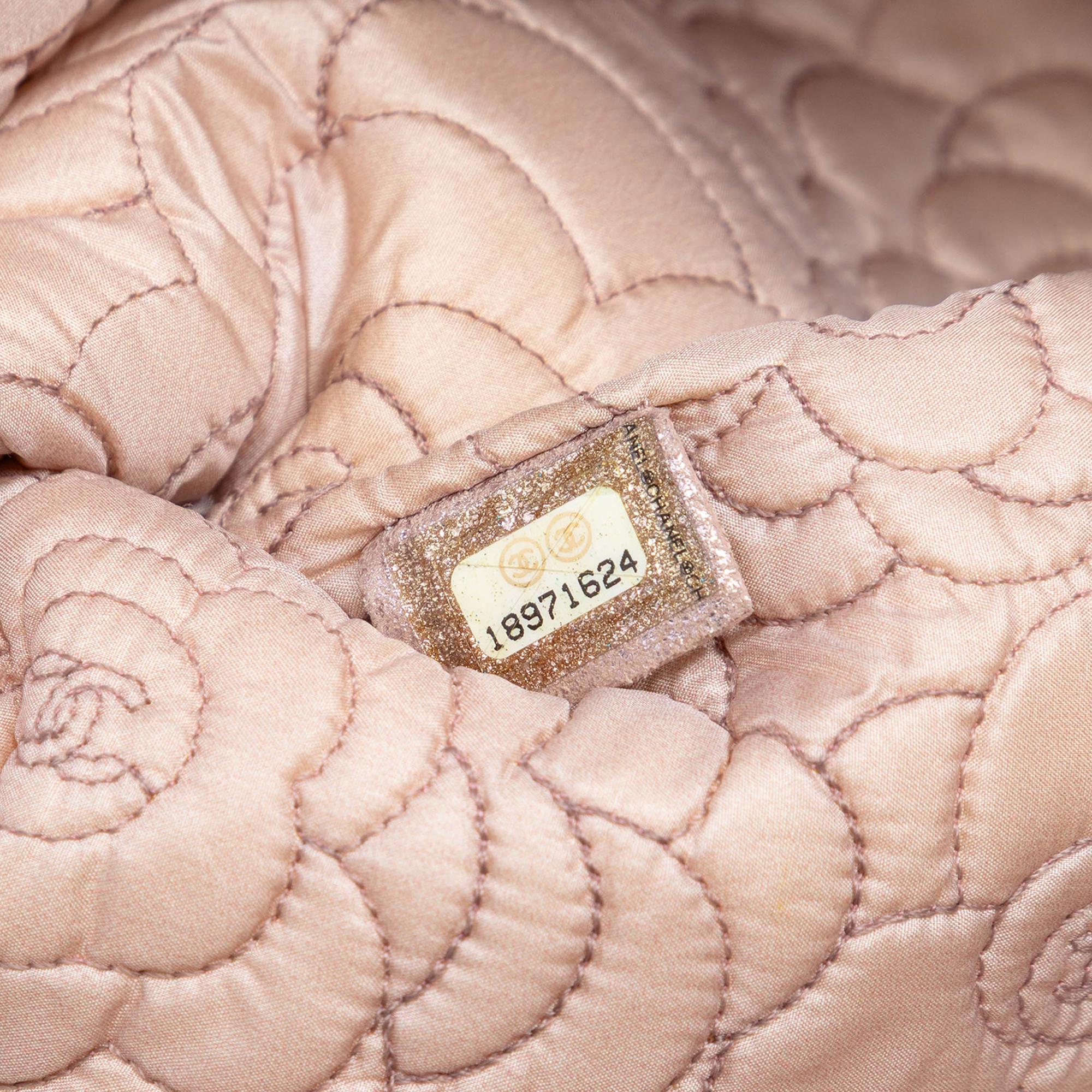 Chanel Large CC Embossed Metallic Lambskin Camellia O Case Clutch