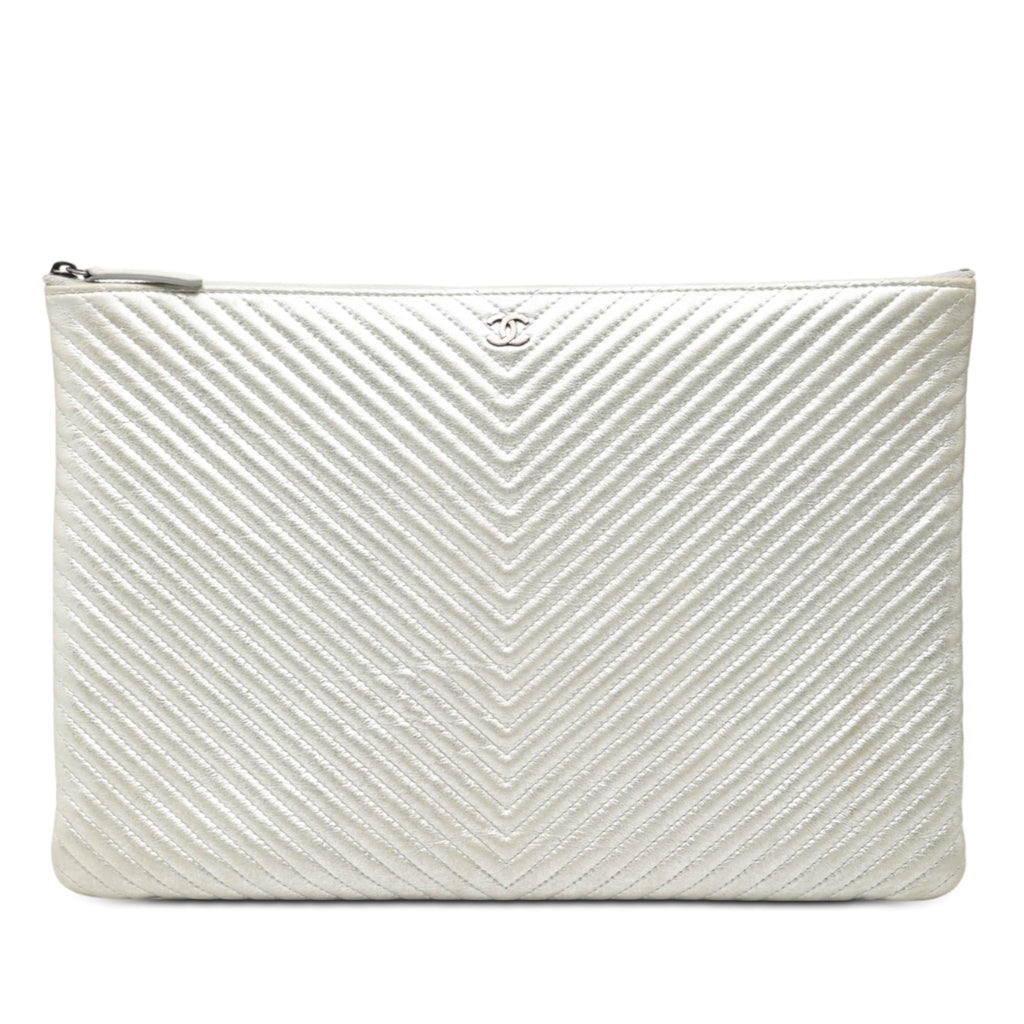 Chanel Large Chevron Metallic Calfskin O Case Clutch