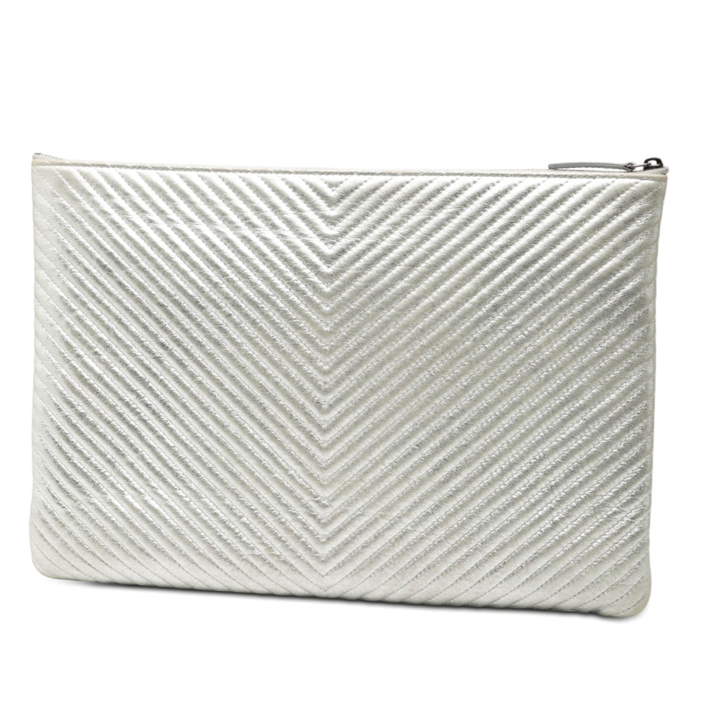 Chanel Large Chevron Metallic Calfskin O Case Clutch