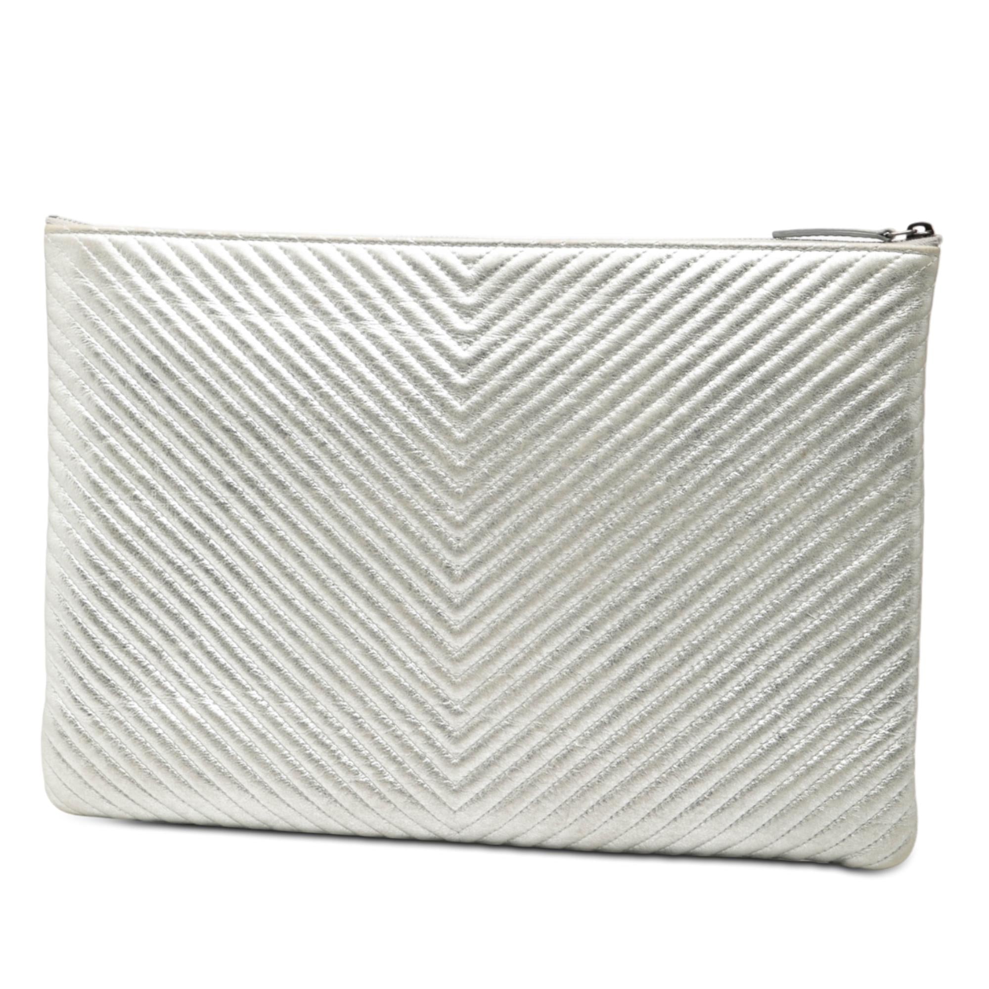 Chanel Large Chevron Metallic Calfskin O Case Clutch