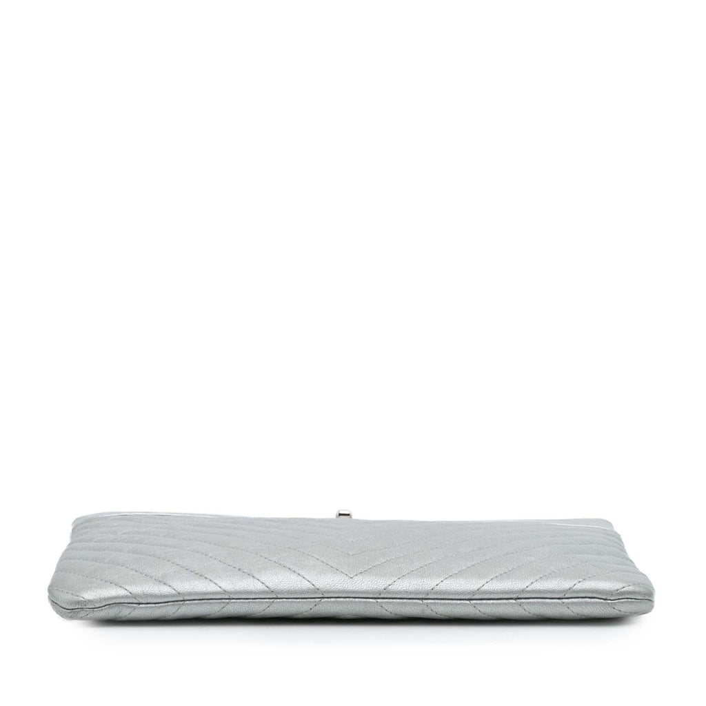 Chanel Large Chevron Metallic Lambskin Mademoiselle Zip Clutch