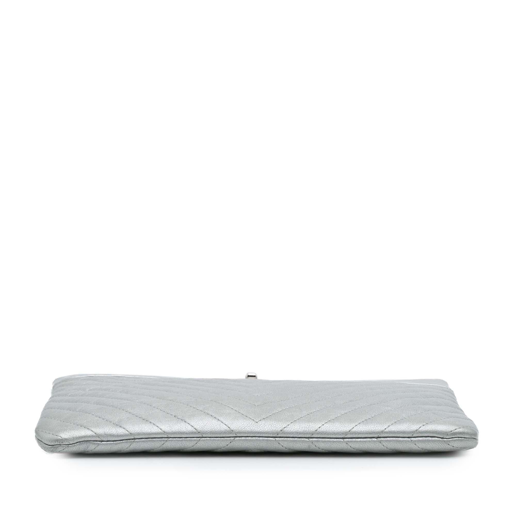 Chanel Large Chevron Metallic Lambskin Mademoiselle Zip Clutch