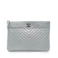 Chanel Large Chevron Metallic Lambskin Mademoiselle Zip Clutch