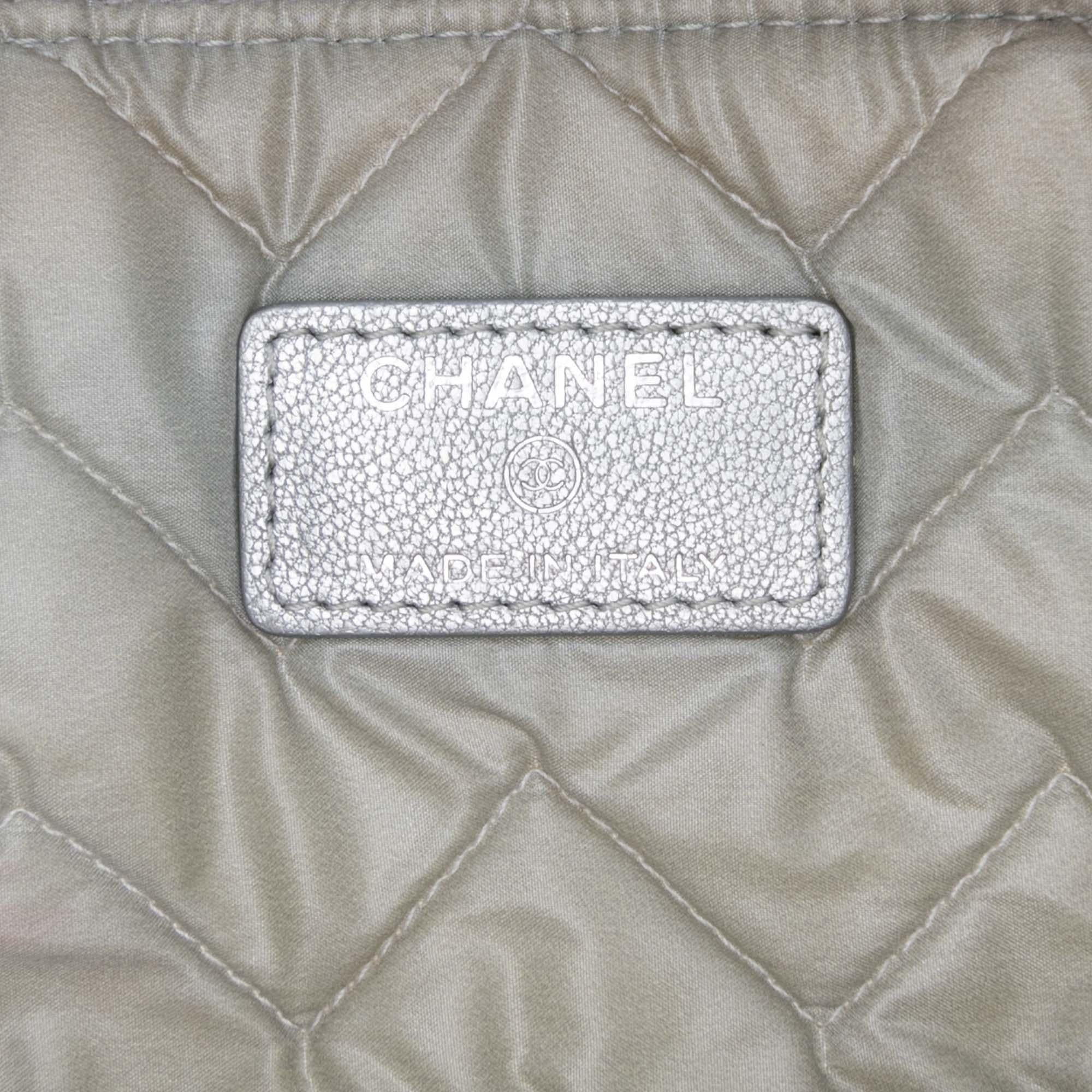 Chanel Large Chevron Metallic Lambskin Mademoiselle Zip Clutch