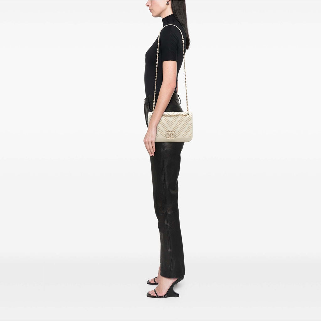 Chanel Large Chevron Sheepskin Subtle Flap