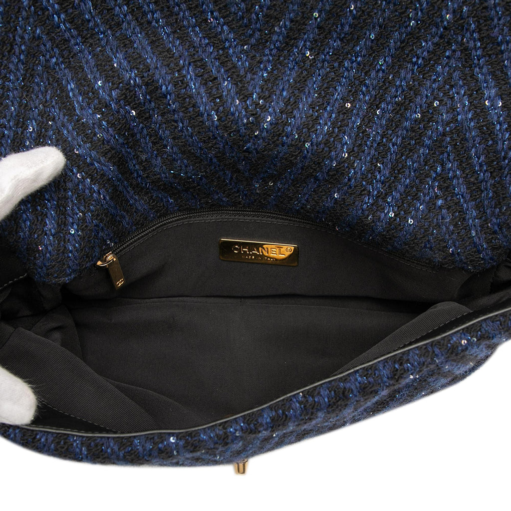 Chanel Large Chevron Tweed Sequin 19 Flap