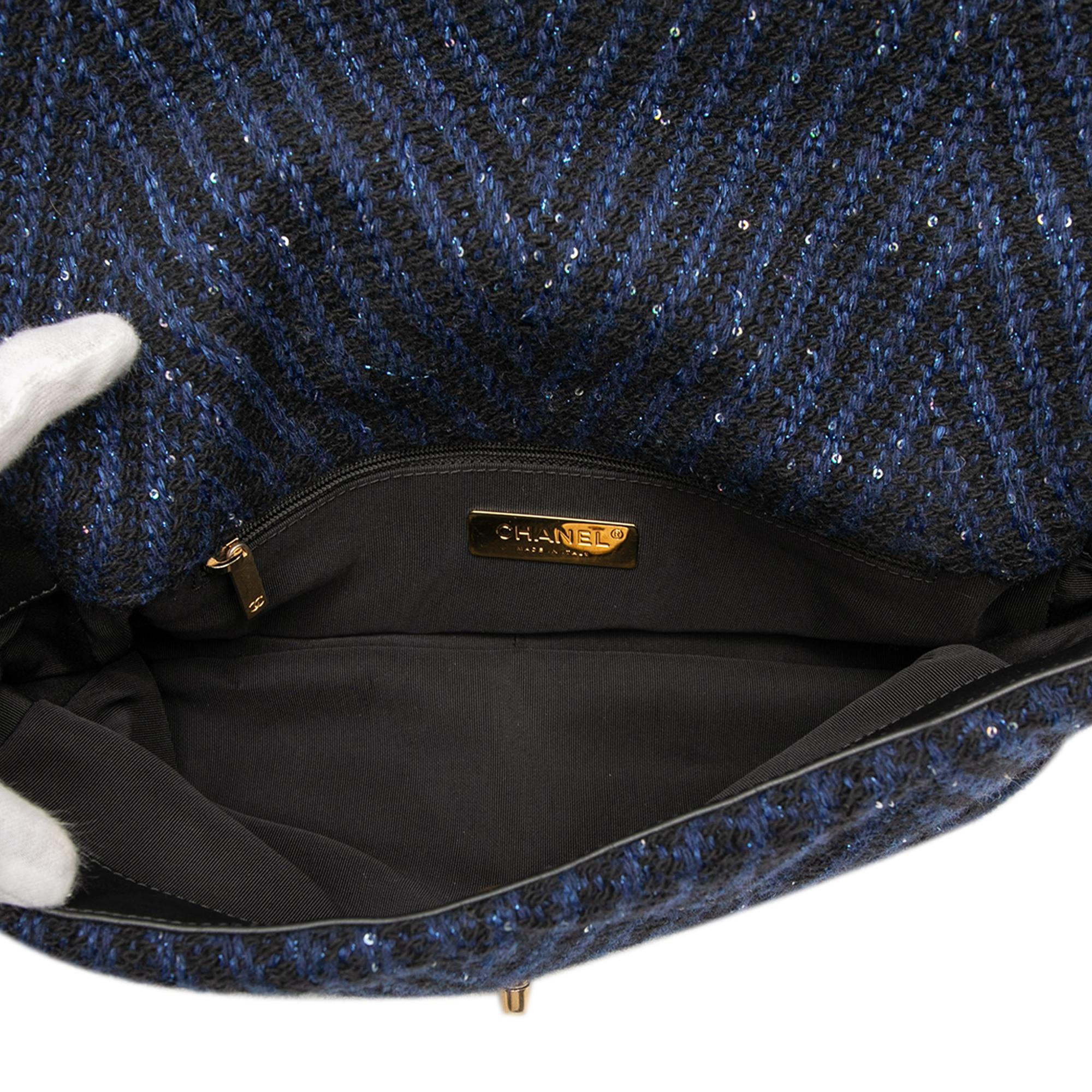 Chanel Large Chevron Tweed Sequin 19 Flap