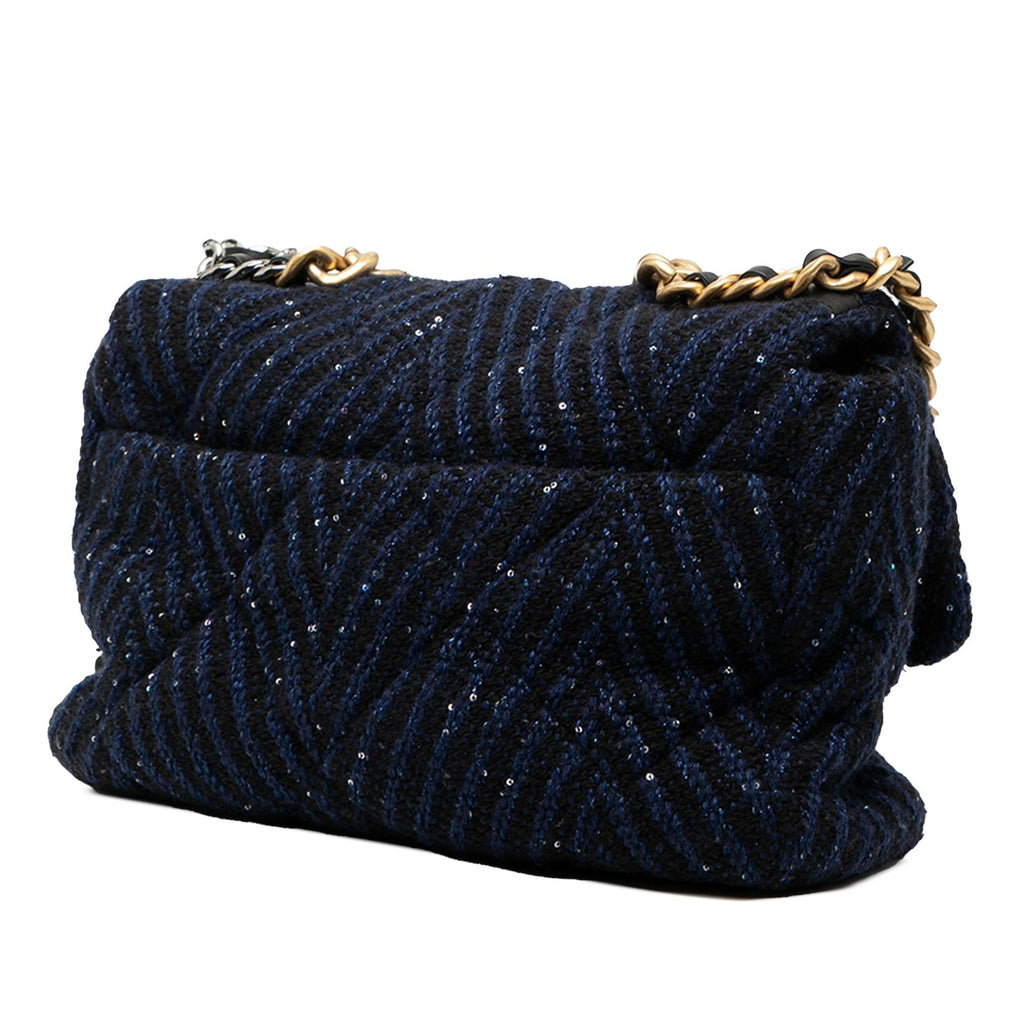 Chanel Large Chevron Tweed Sequin 19 Flap
