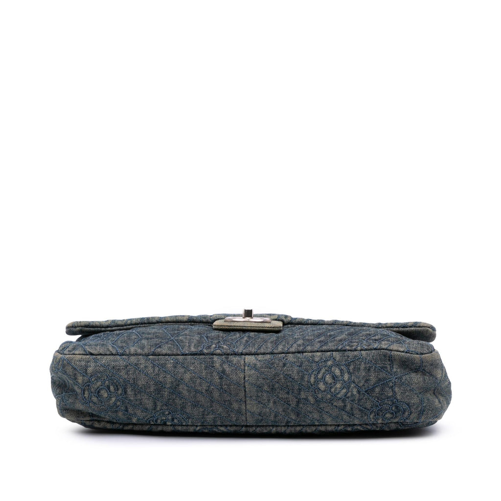 Chanel Large Embroidered Denim Camellia Flap