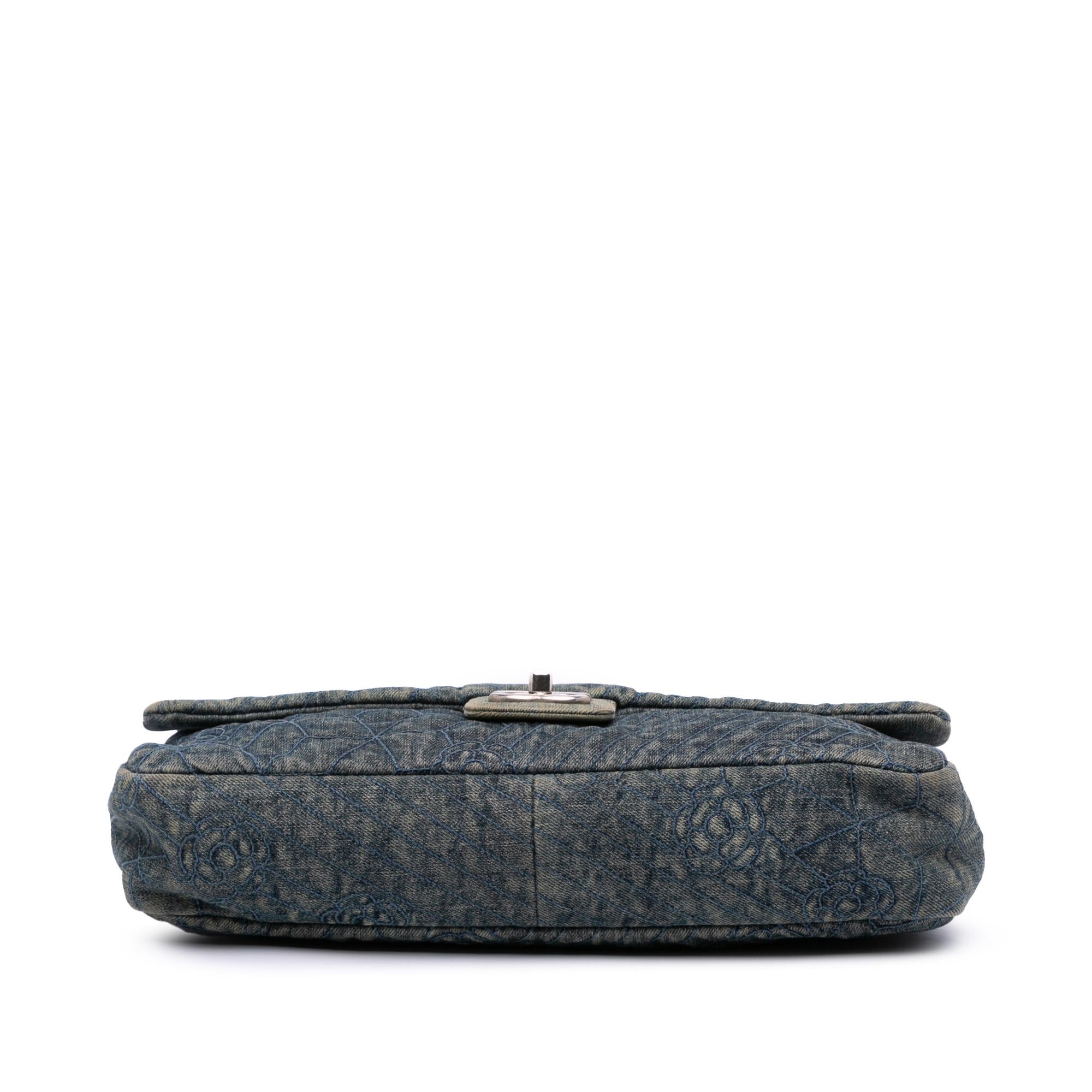 Chanel Large Embroidered Denim Camellia Flap