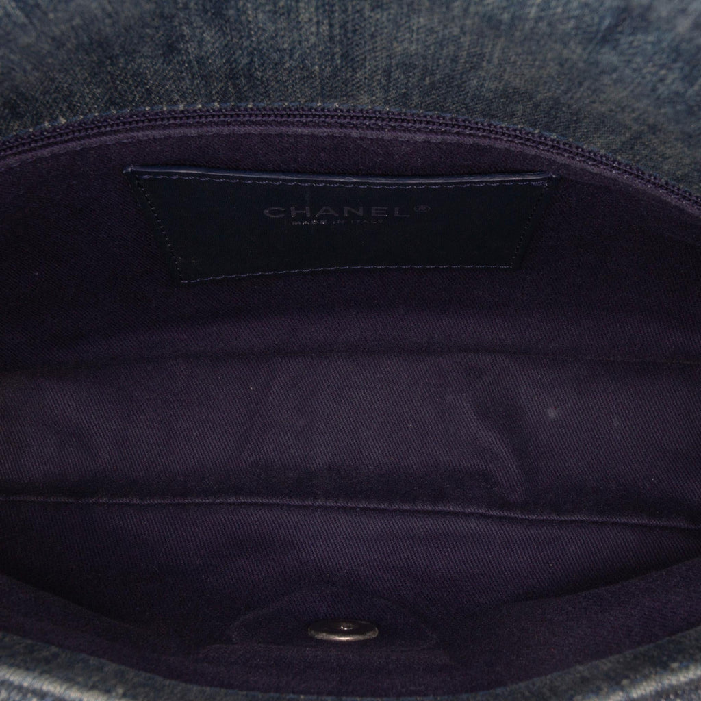 Chanel Large Embroidered Denim Camellia Flap