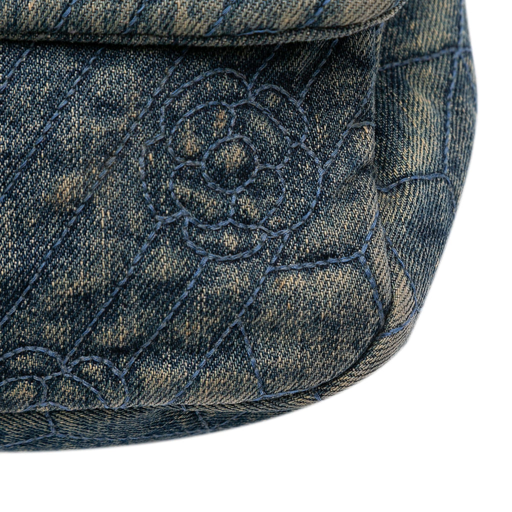 Chanel Large Embroidered Denim Camellia Flap