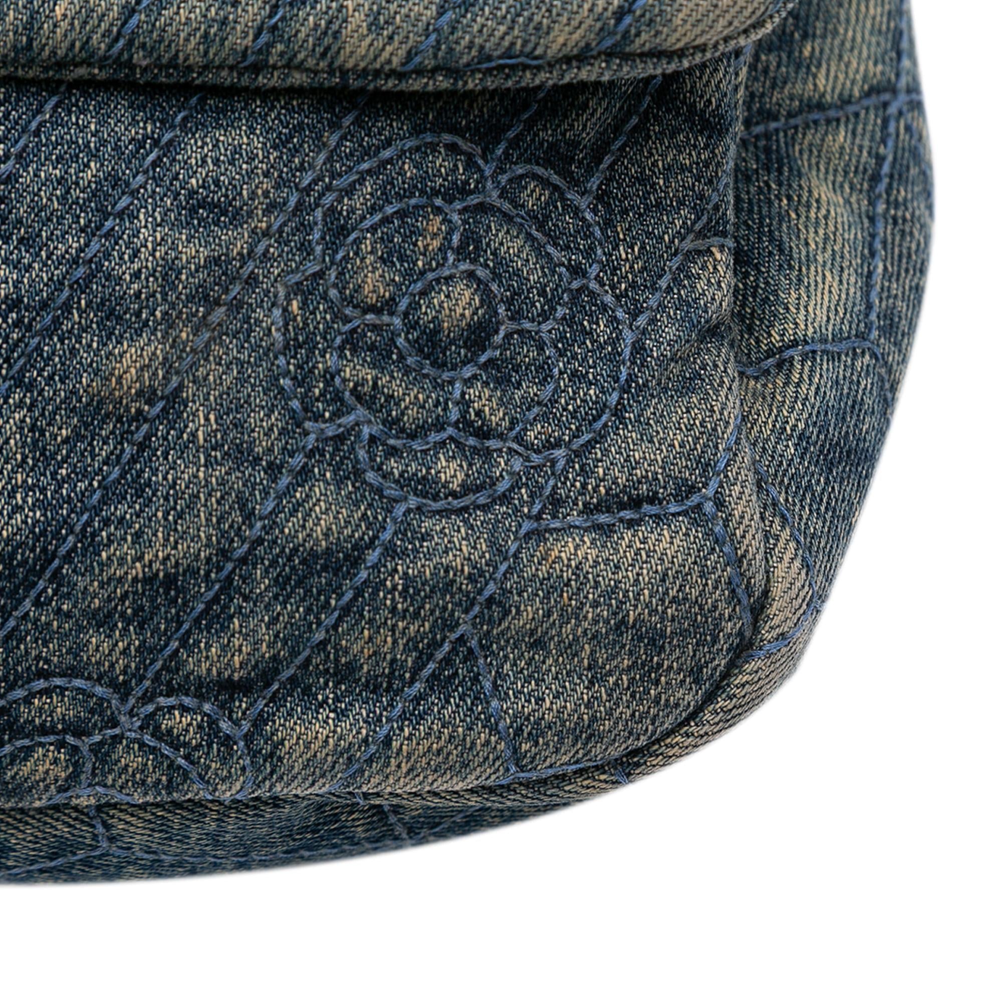Chanel Large Embroidered Denim Camellia Flap